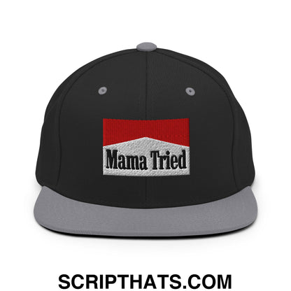 Mama Tried Cigarette Red Embroidered Flat Bill Brim Snapback Hat Black Silver