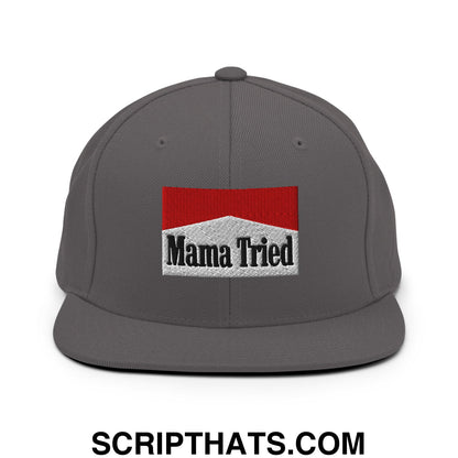 Mama Tried Cigarette Red Embroidered Flat Bill Brim Snapback Hat Dark Grey