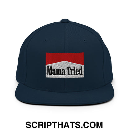 Mama Tried Cigarette Red Embroidered Flat Bill Brim Snapback Hat Dark Navy