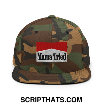 Mama Tried Cigarette Red Embroidered Flat Bill Brim Snapback Hat Green Camo