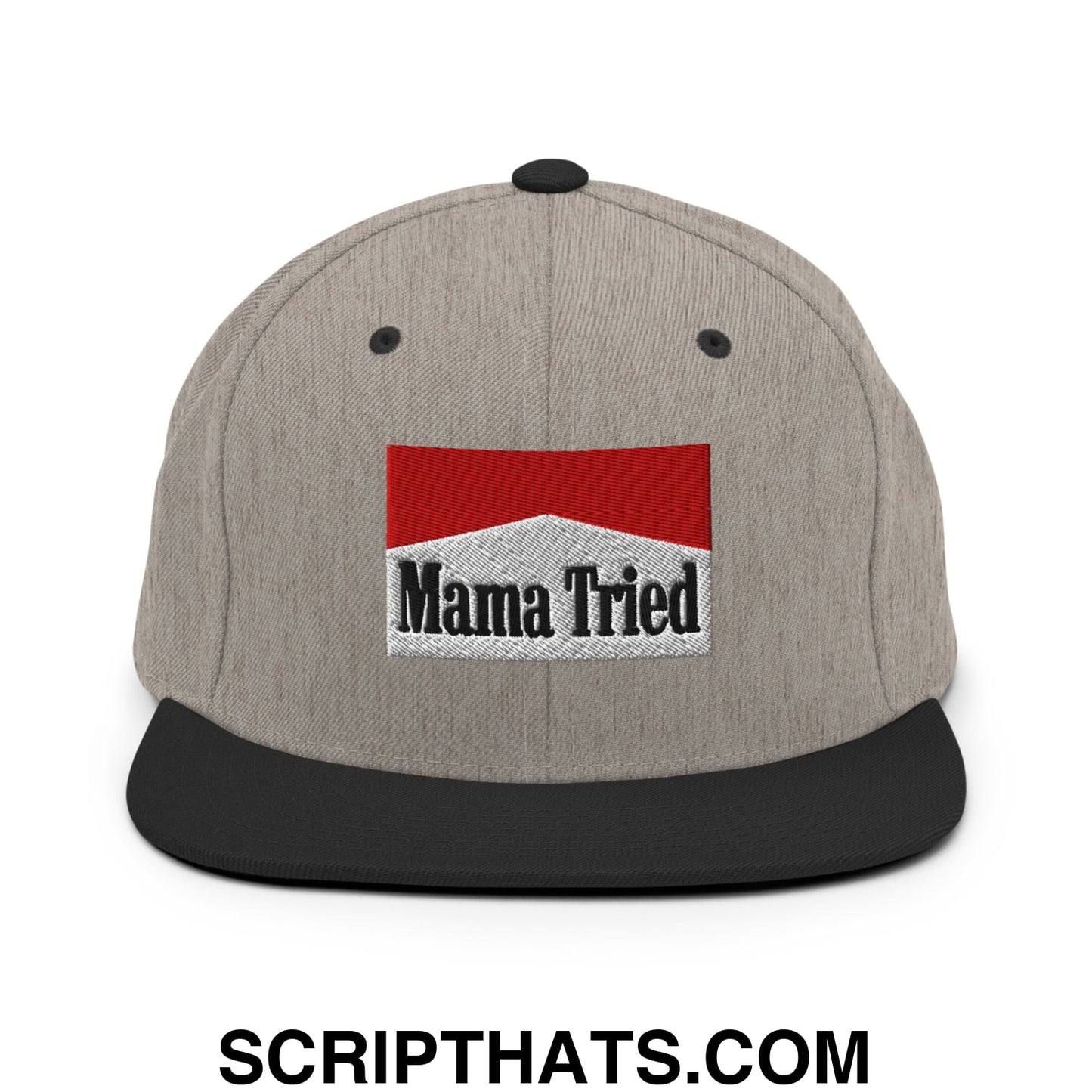 Mama Tried Cigarette Red Embroidered Flat Bill Brim Snapback Hat Heather Black