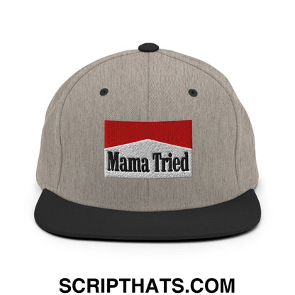 Mama Tried Cigarette Red Embroidered Flat Bill Brim Snapback Hat Heather Black