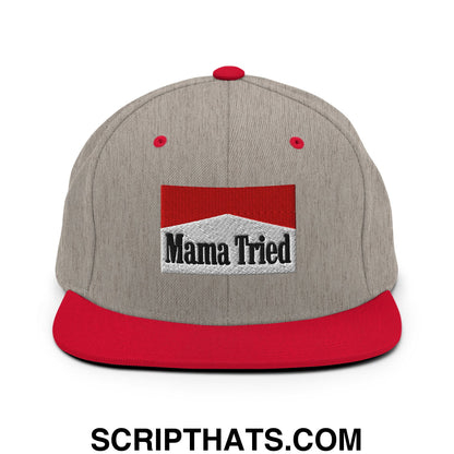 Mama Tried Cigarette Red Embroidered Flat Bill Brim Snapback Hat Heather Grey Red