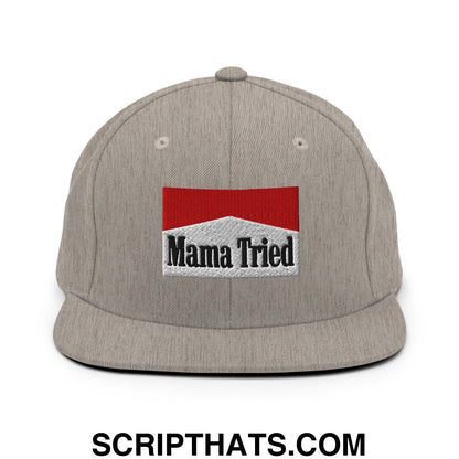 Mama Tried Cigarette Red Embroidered Flat Bill Brim Snapback Hat Heather Grey