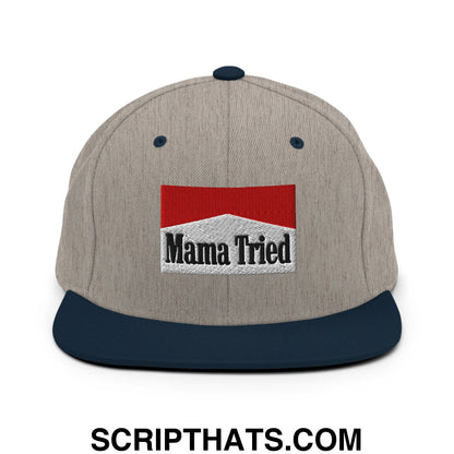 Mama Tried Cigarette Red Embroidered Flat Bill Brim Snapback Hat Heather Grey Navy
