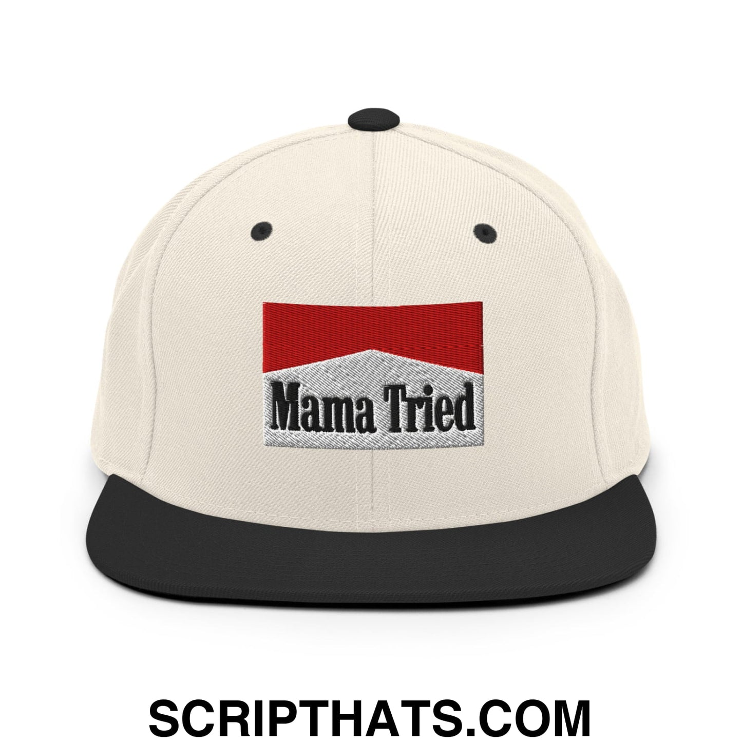 Mama Tried Cigarette Red Embroidered Flat Bill Brim Snapback Hat Natural Black