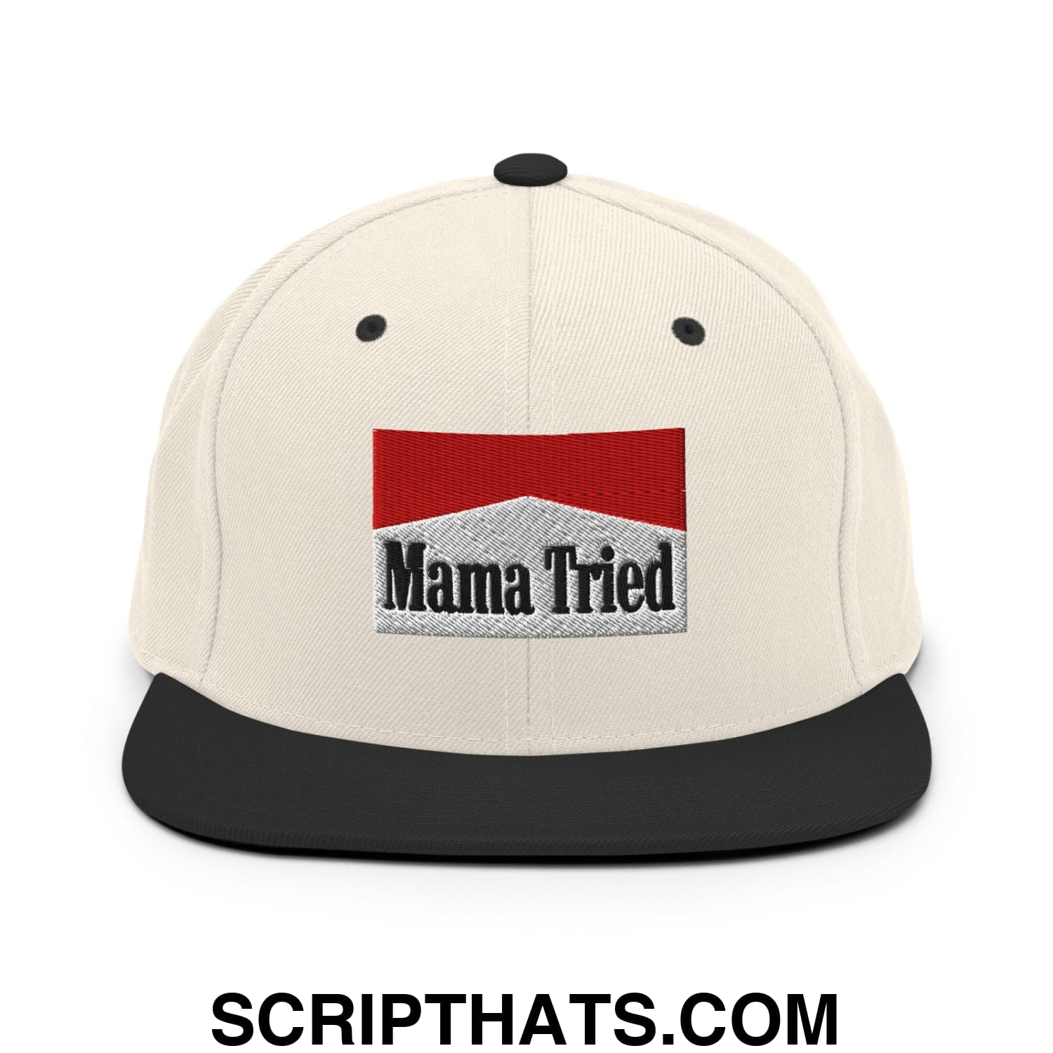 Mama Tried Cigarette Red Embroidered Flat Bill Brim Snapback Hat Natural Black