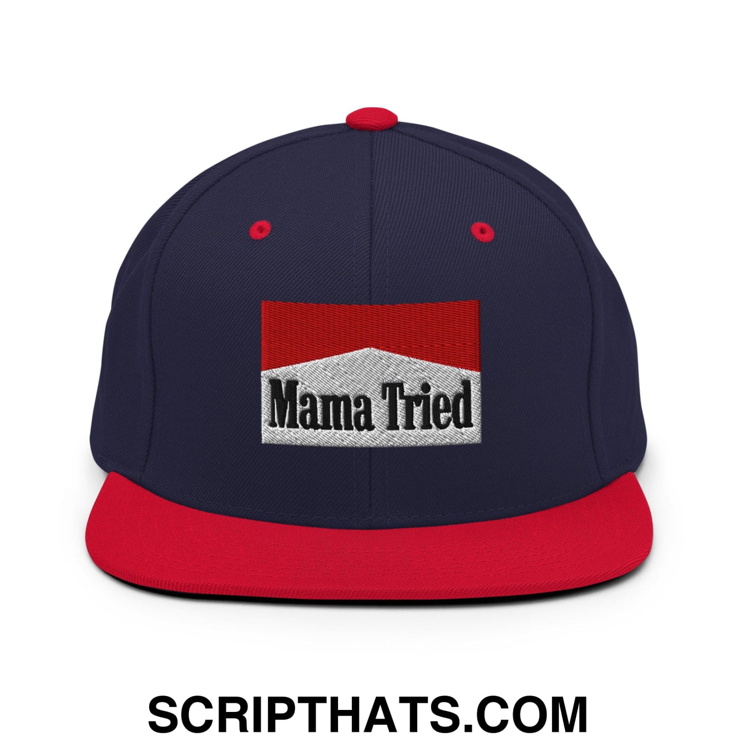 Mama Tried Cigarette Red Embroidered Flat Bill Brim Snapback Hat Navy Red