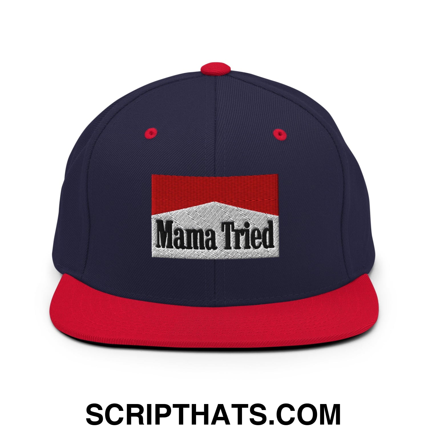 Mama Tried Cigarette Red Embroidered Flat Bill Brim Snapback Hat Navy Red
