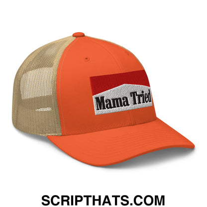 Mama Tried Cigarette Red Embroidered Mesh Trucker Hat Rustic Orange Khaki