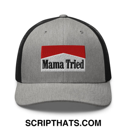 Mama Tried Cigarette Red Embroidered Mesh Trucker Hat Heather Black