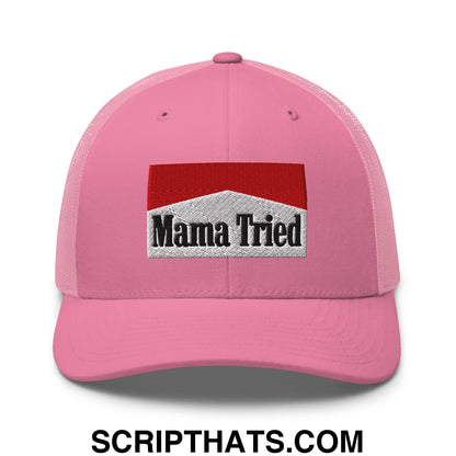 Mama Tried Cigarette Red Embroidered Mesh Trucker Hat Pink