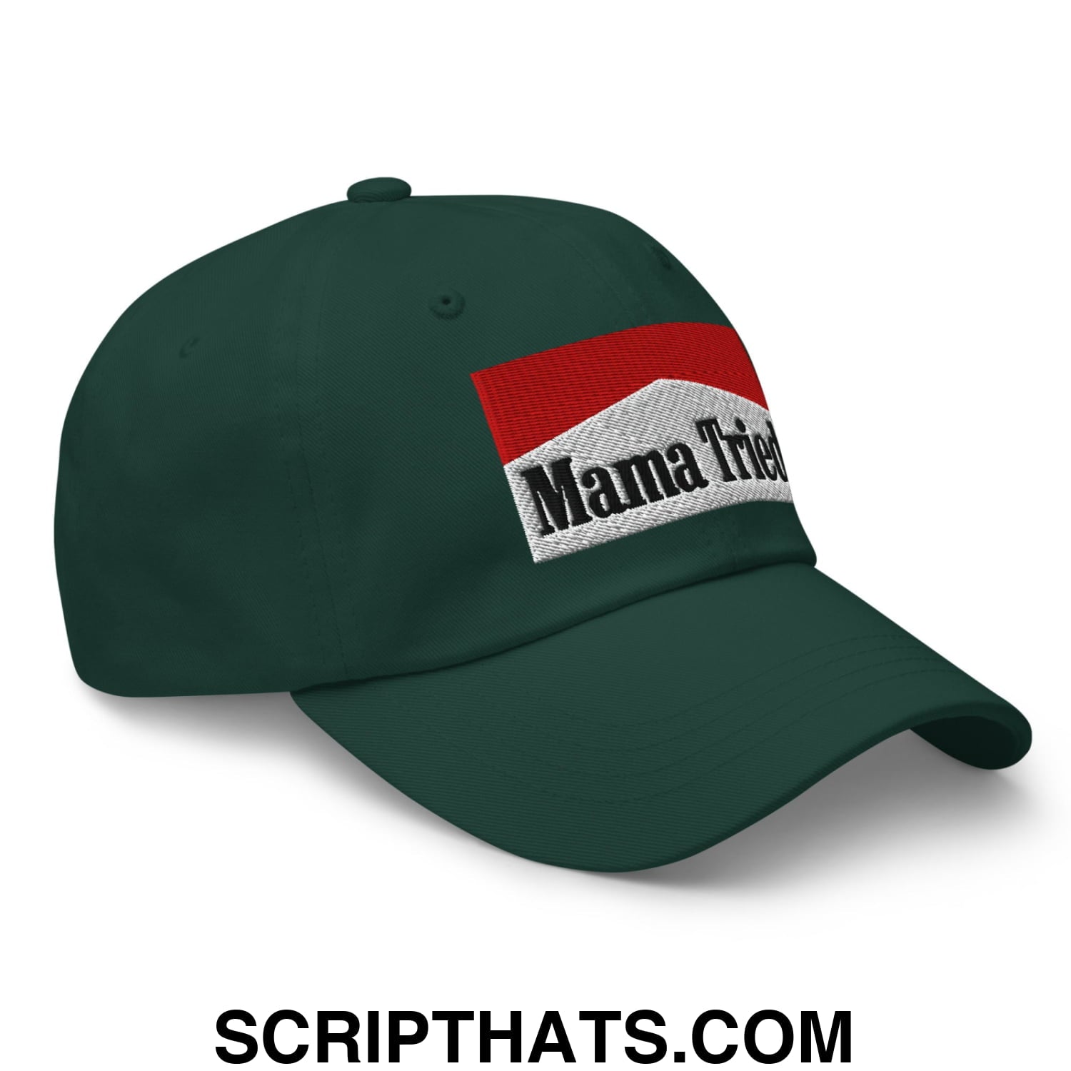 Mama Tried Cigarette Red Embroidered Unstructured Dad Hat Spruce