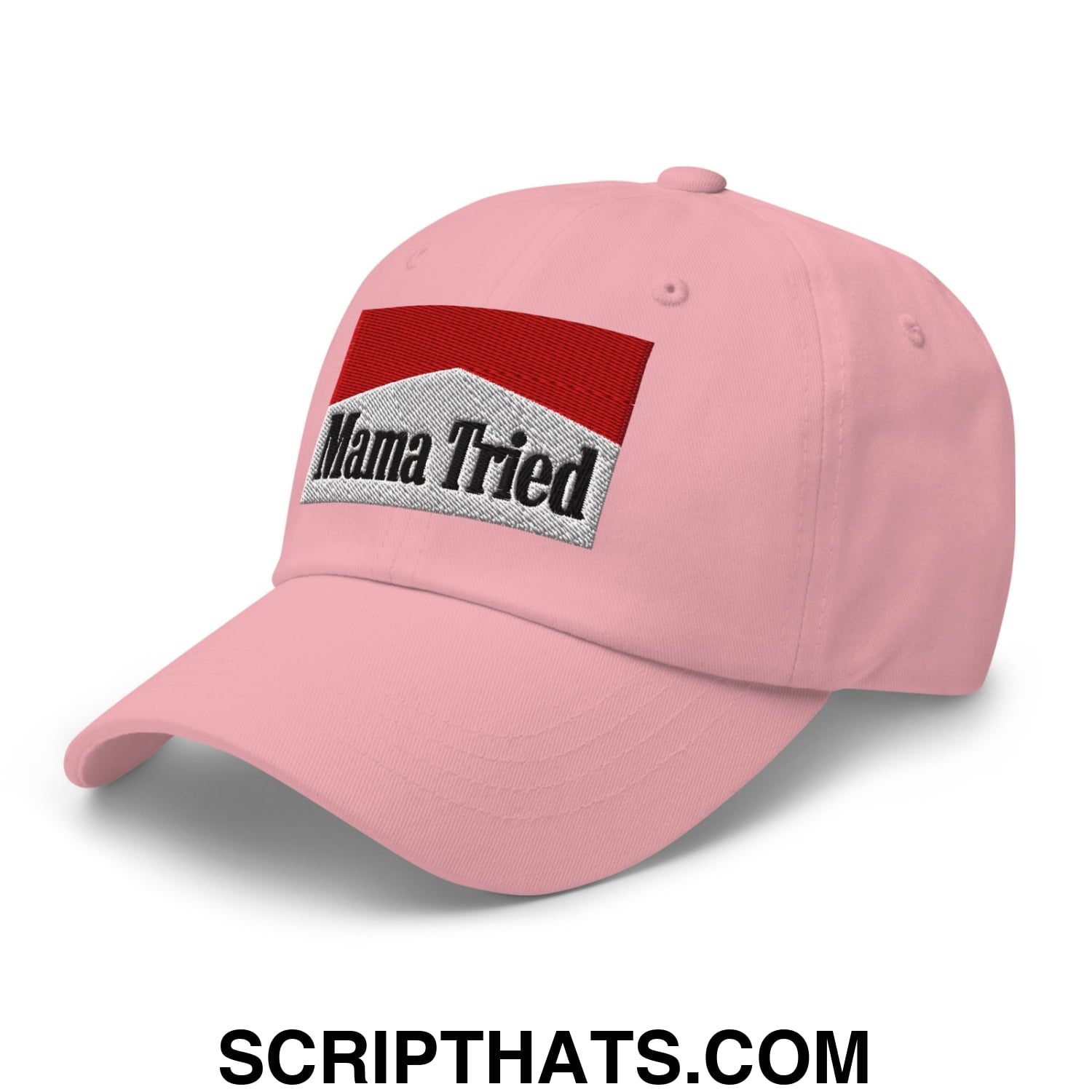 Mama Tried Cigarette Red Embroidered Unstructured Dad Hat Pink