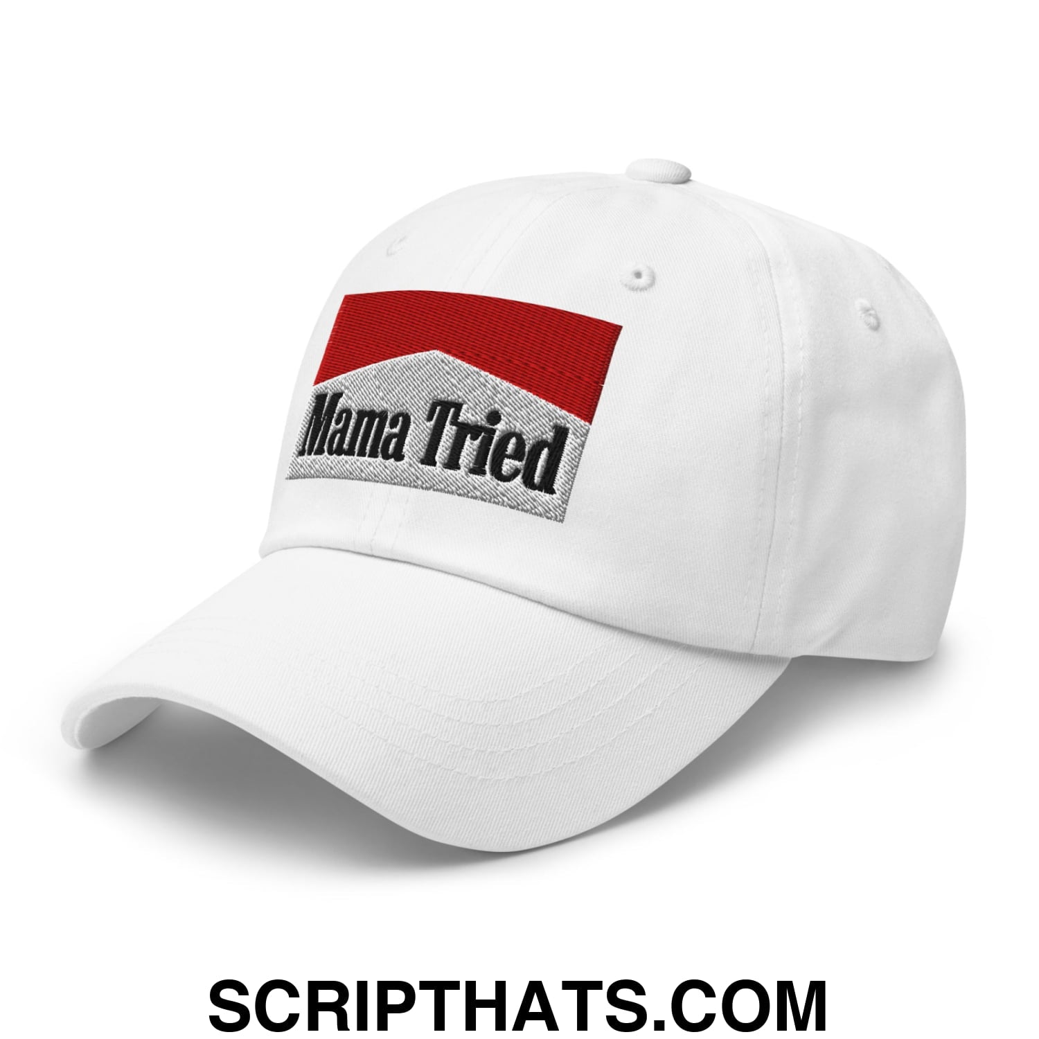 Mama Tried Cigarette Red Embroidered Unstructured Dad Hat White