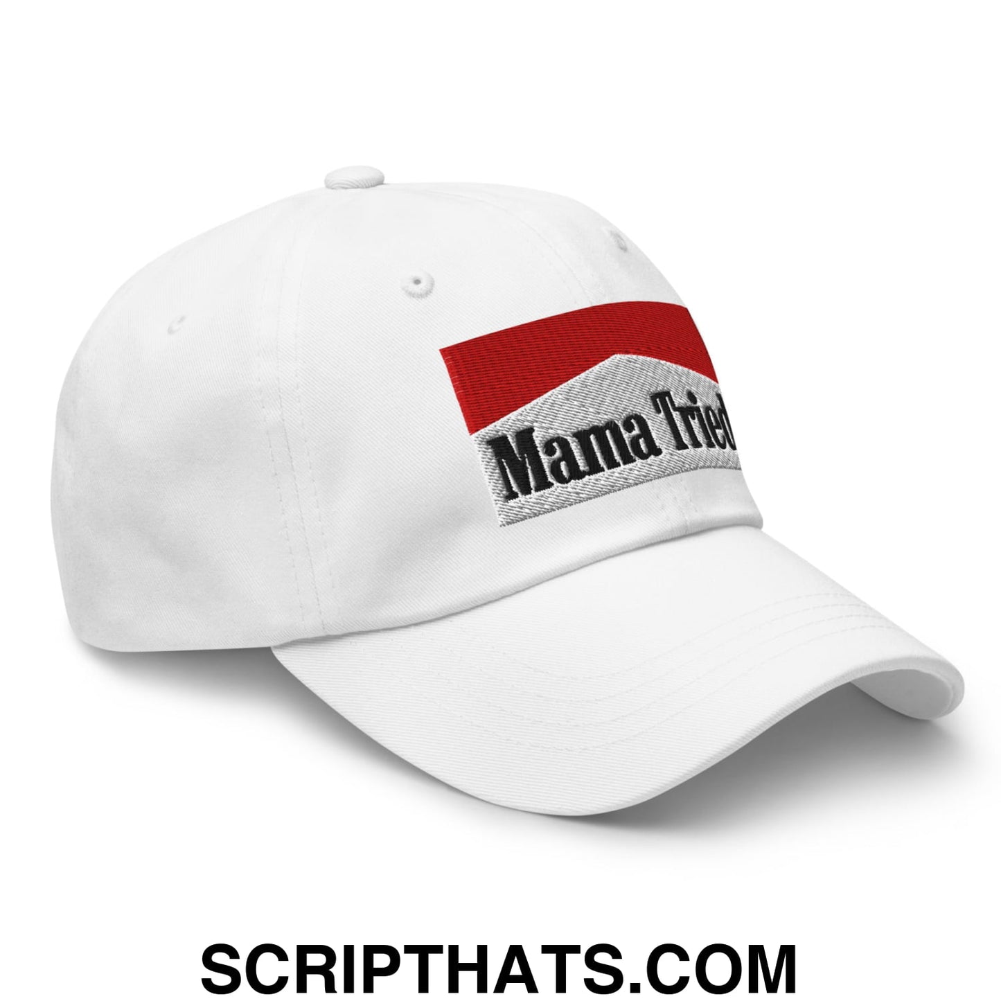 Mama Tried Cigarette Red Embroidered Unstructured Dad Hat White
