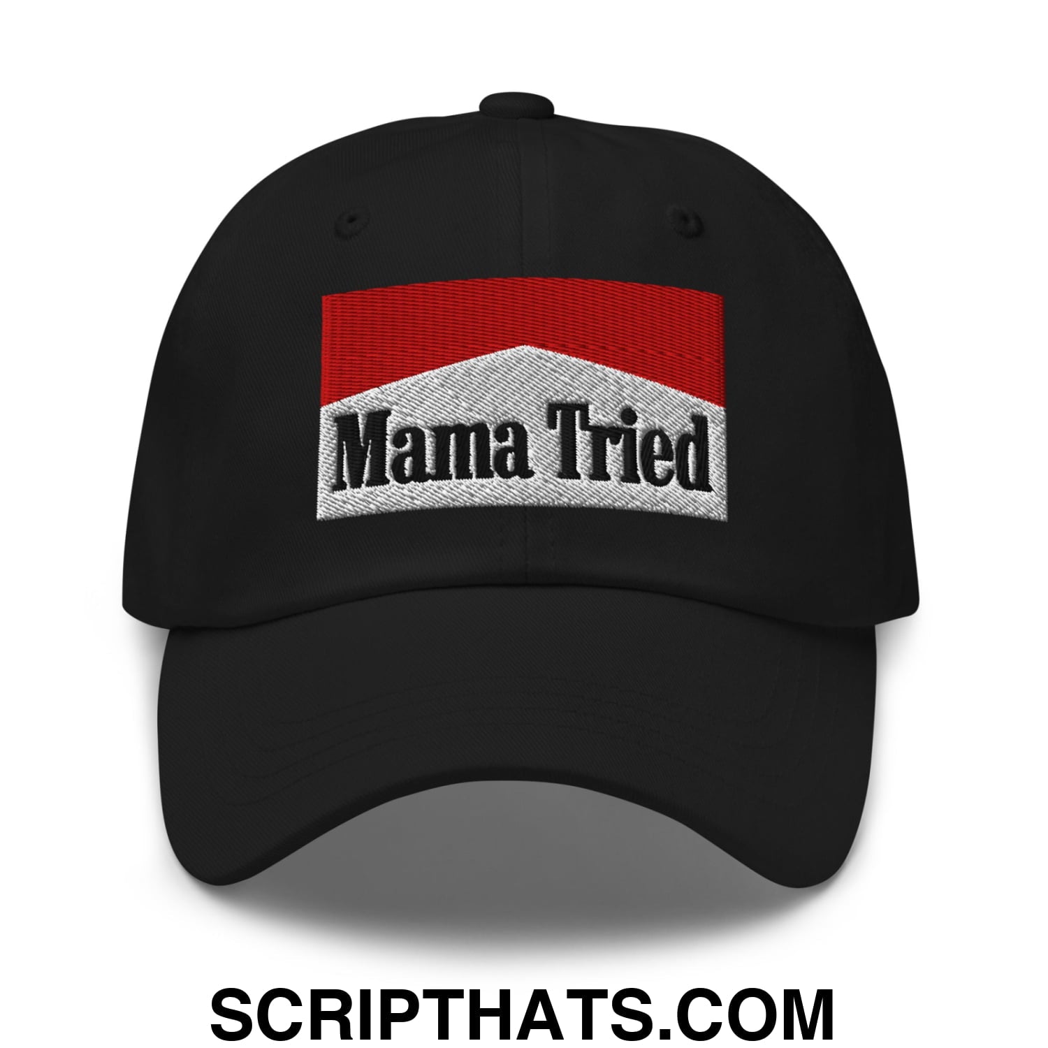 Mama Tried Cigarette Red Embroidered Unstructured Dad Hat Black