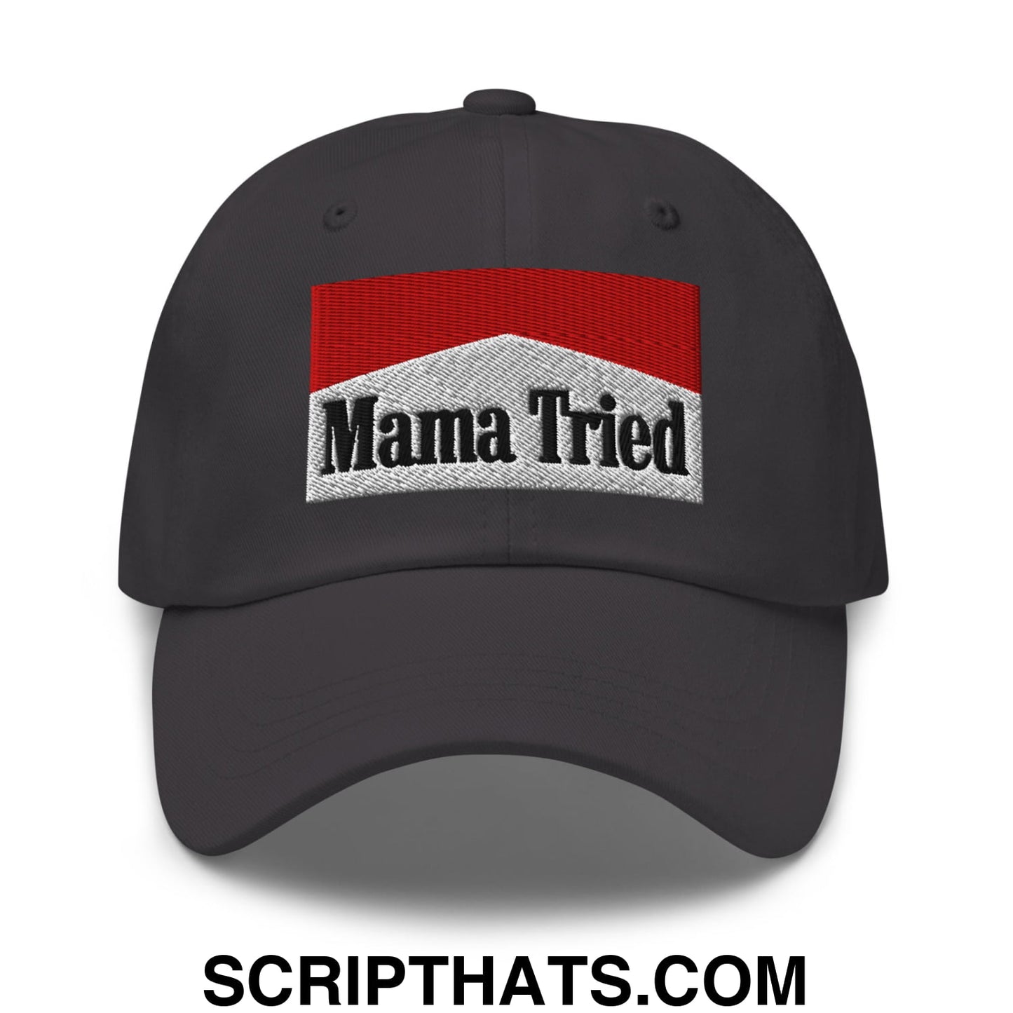 Mama Tried Cigarette Red Embroidered Unstructured Dad Hat Dark Grey