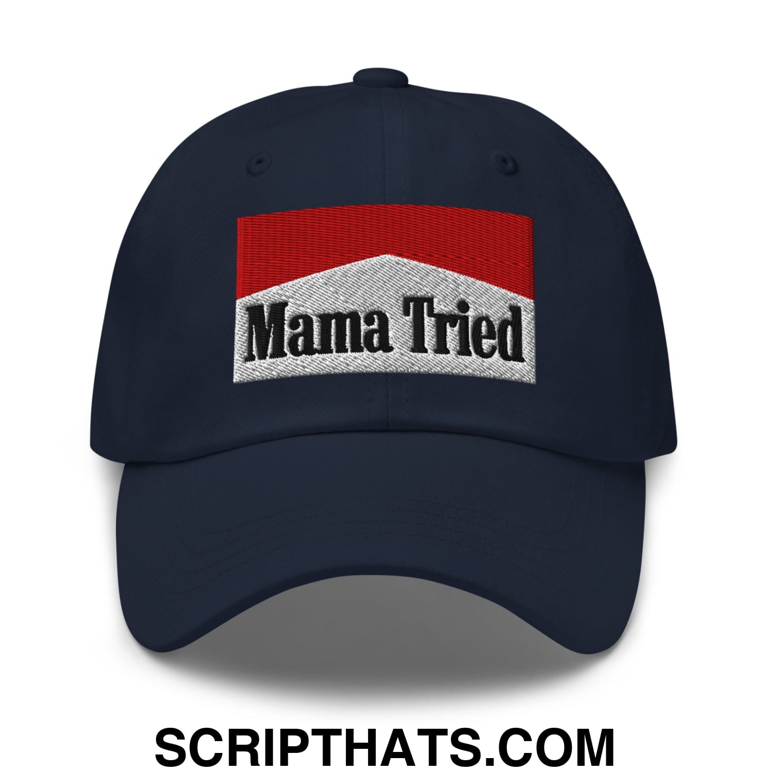 Mama Tried Cigarette Red Embroidered Unstructured Dad Hat Navy