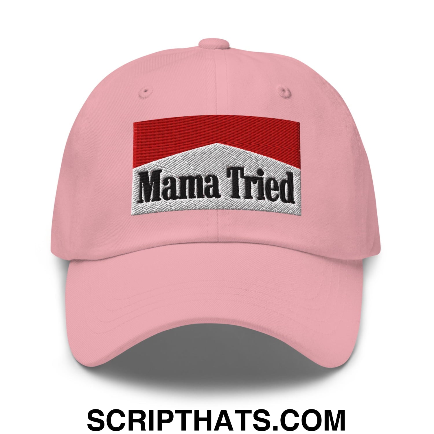 Mama Tried Cigarette Red Embroidered Unstructured Dad Hat Pink