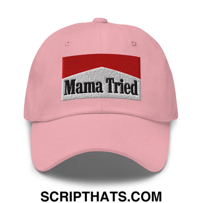 Mama Tried Cigarette Red Embroidered Unstructured Dad Hat Pink