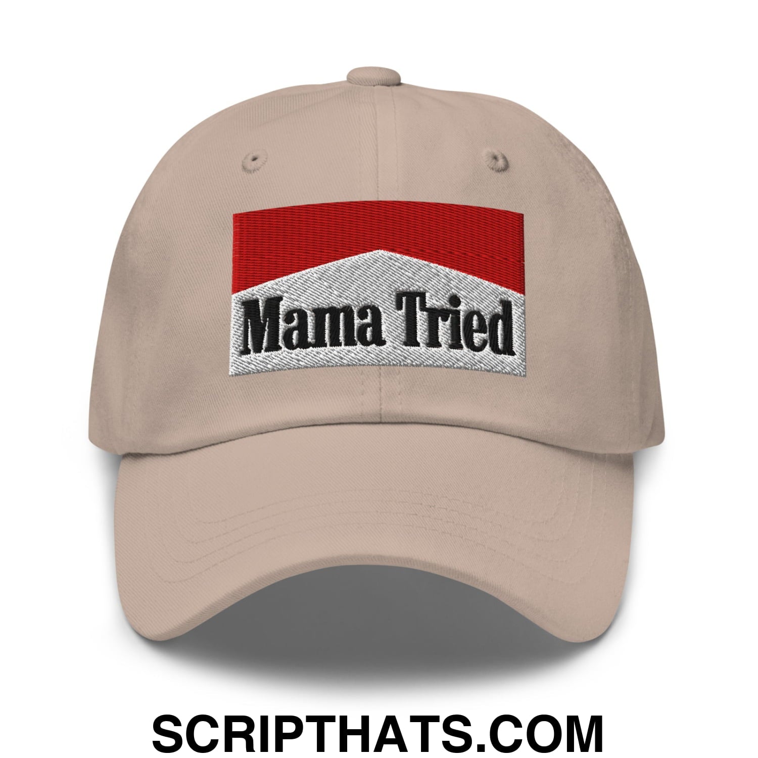 Mama Tried Cigarette Red Embroidered Unstructured Dad Hat Stone