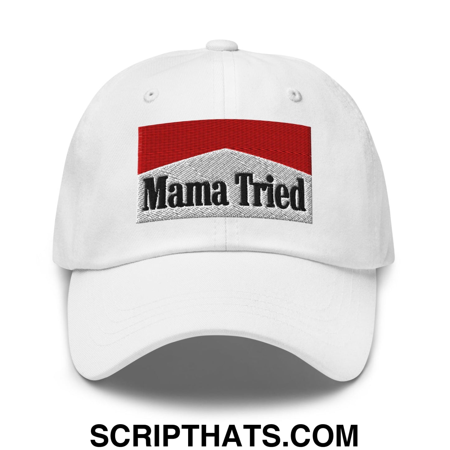Mama Tried Cigarette Red Embroidered Unstructured Dad Hat White