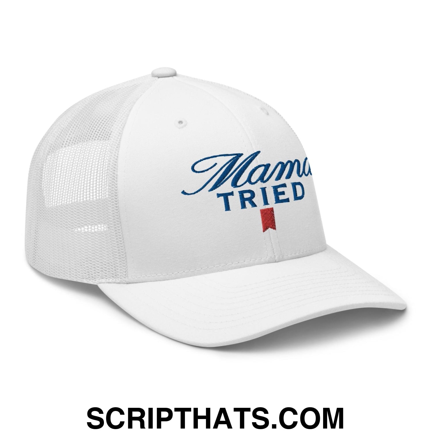 Mama Tried Parody II Retro Trucker Hat White