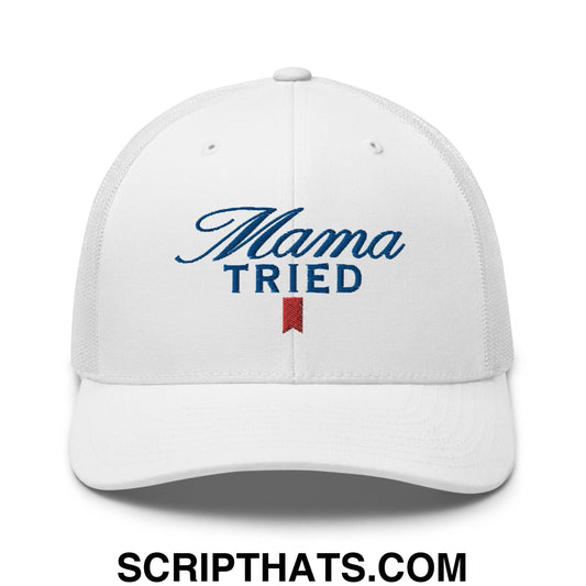 Mama Tried Parody II Retro Trucker Hat White