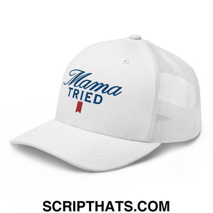 Mama Tried Parody II Retro Trucker Hat White