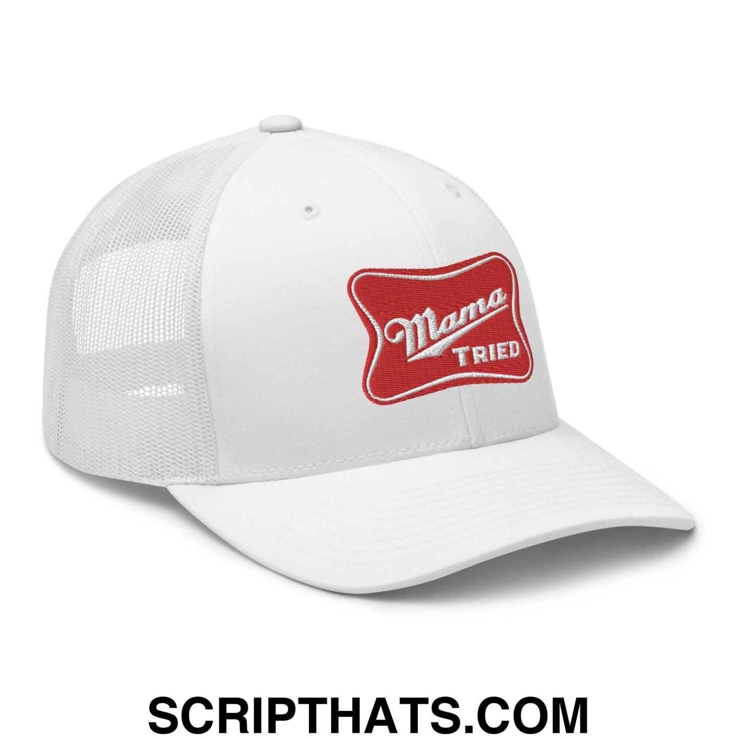 Mama Tried Parody III Retro Trucker Hat White