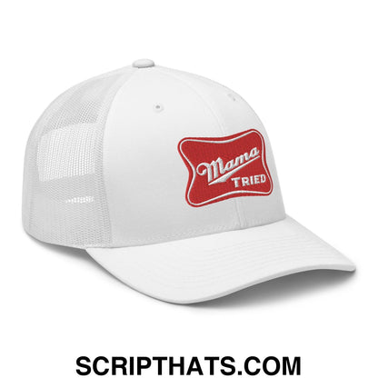 Mama Tried Parody III Retro Trucker Hat White