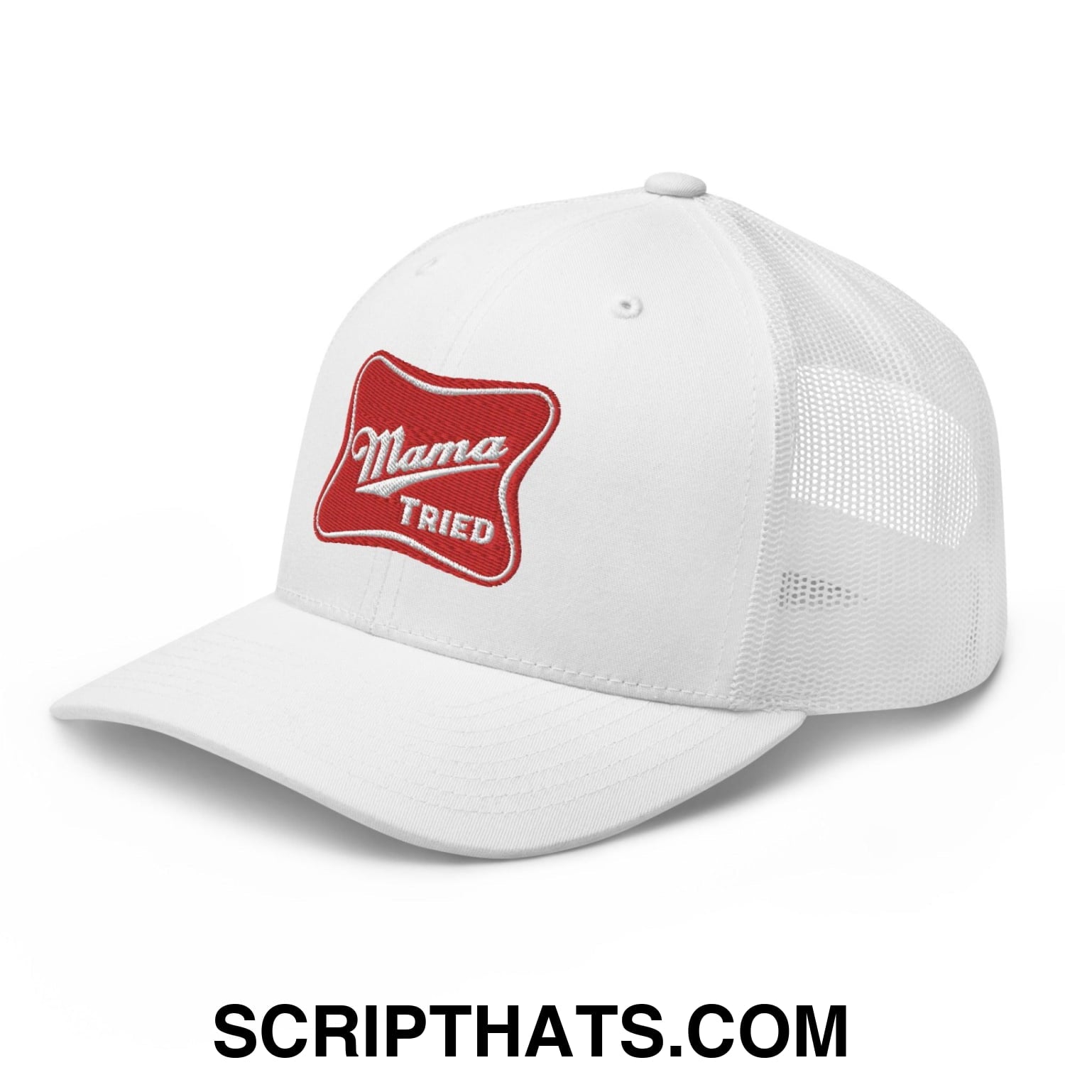 Mama Tried Parody III Retro Trucker Hat White
