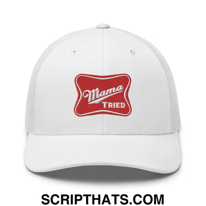Mama Tried Parody III Retro Trucker Hat White