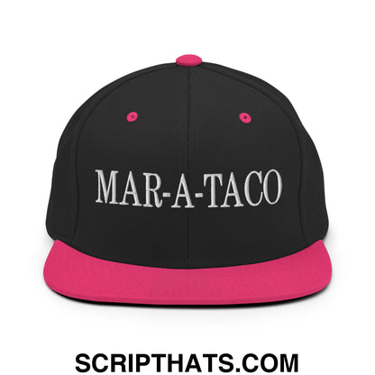 Mar-a-Taco Embroidered Flat Bill Brim Snapback Hat Black Neon Pink