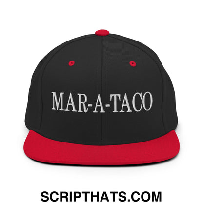 Mar-a-Taco Embroidered Flat Bill Brim Snapback Hat Black Red