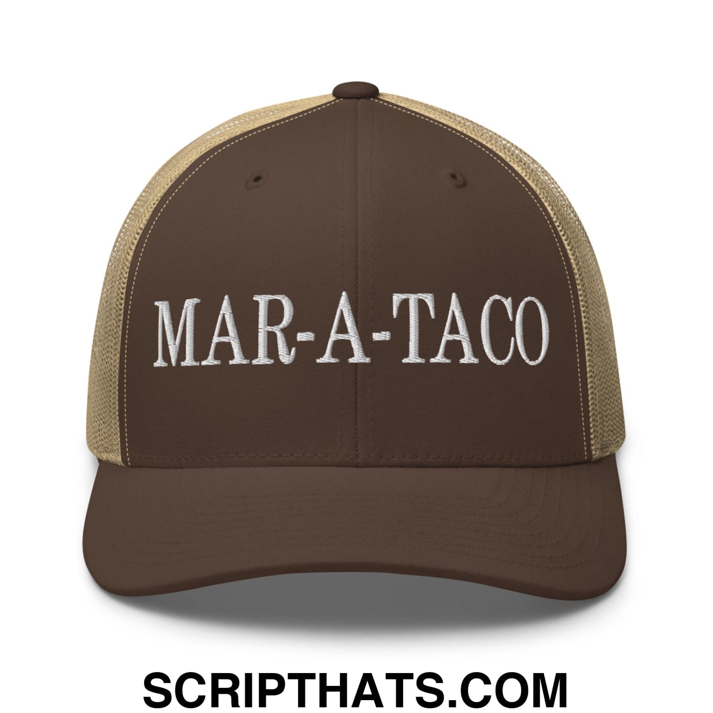 Mar-a-Taco Embroidered Mesh Trucker Hat Brown Khaki