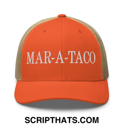 Mar-a-Taco Embroidered Mesh Trucker Hat Rustic Orange Khaki