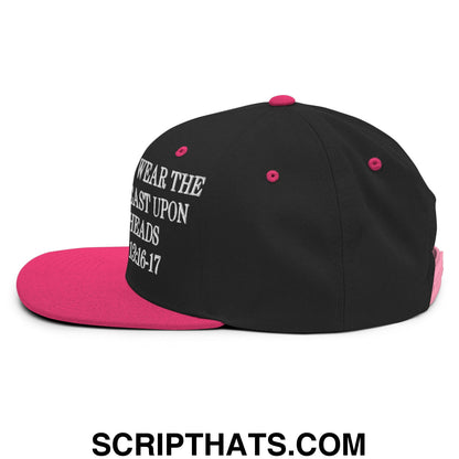 Mark of the Beast Revelation 13:16–17 Embroidered Flat Brim Bill Snapback Hat Black Neon Pink