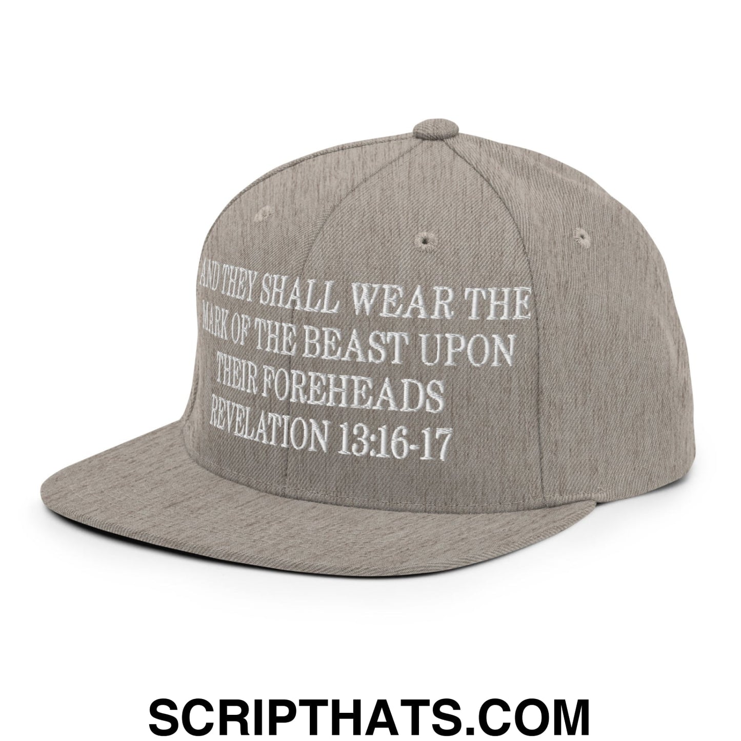 Mark of the Beast Revelation 13:16–17 Embroidered Flat Brim Bill Snapback Hat Heather Grey