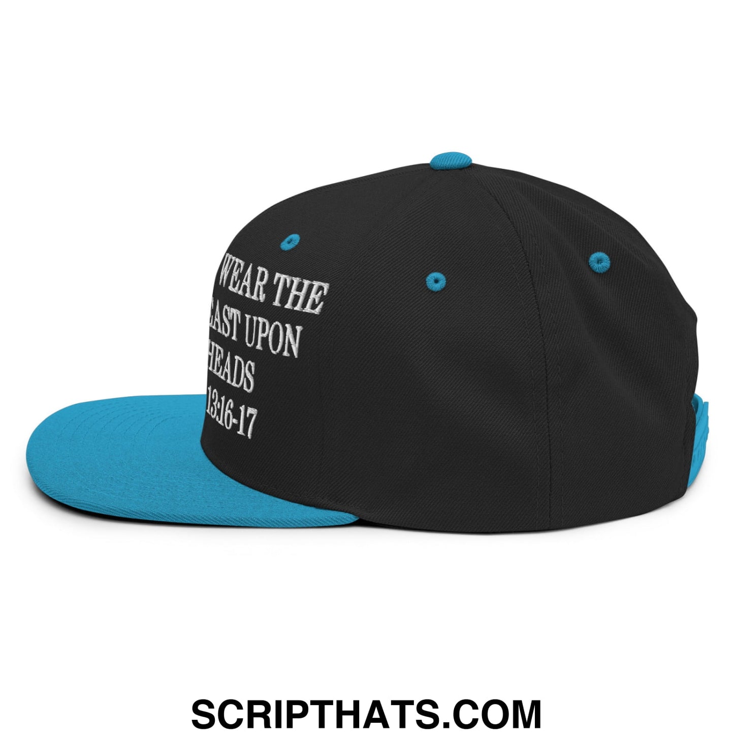 Mark of the Beast Revelation 13:16–17 Embroidered Flat Brim Bill Snapback Hat Black Teal