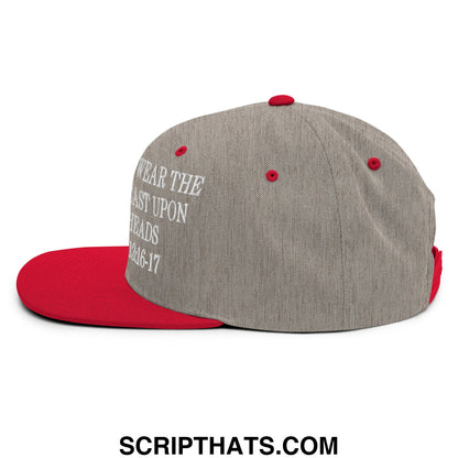 Mark of the Beast Revelation 13:16–17 Embroidered Flat Brim Bill Snapback Hat Heather Grey Red