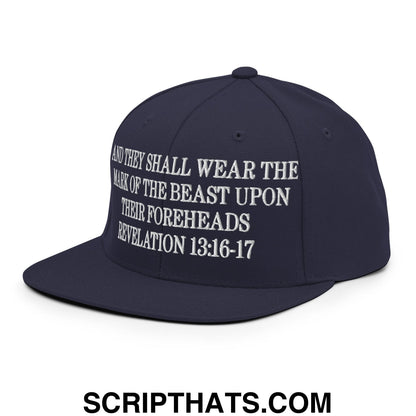 Mark of the Beast Revelation 13:16–17 Embroidered Flat Brim Bill Snapback Hat Navy