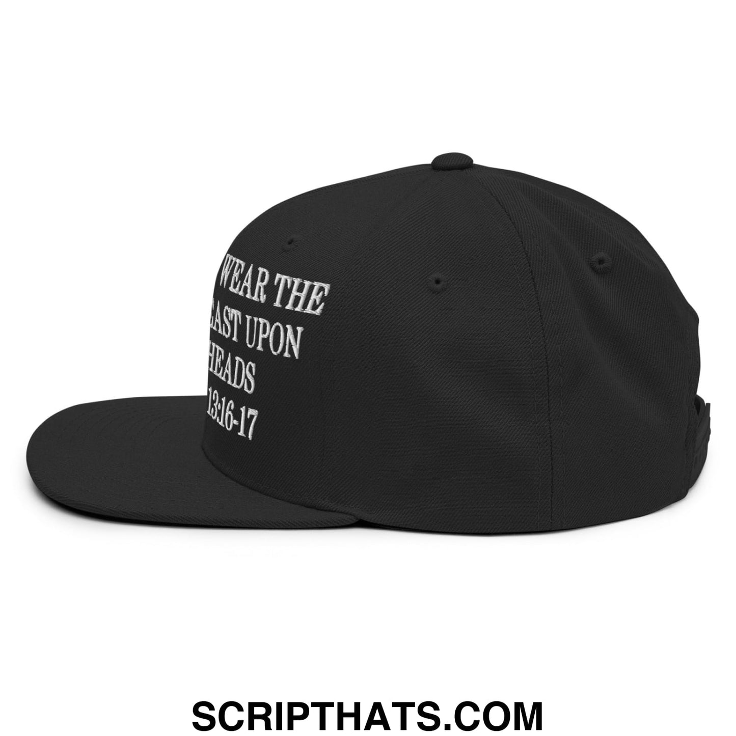 Mark of the Beast Revelation 13:16–17 Embroidered Flat Brim Bill Snapback Hat Black