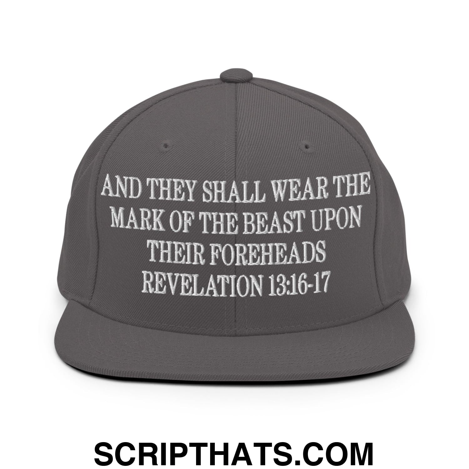 Mark of the Beast Revelation 13:16–17 Embroidered Flat Brim Bill Snapback Hat Dark Grey