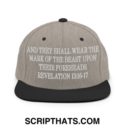 Mark of the Beast Revelation 13:16–17 Embroidered Flat Brim Bill Snapback Hat Heather Black