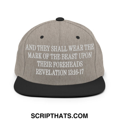 Mark of the Beast Revelation 13:16–17 Embroidered Flat Brim Bill Snapback Hat Heather Black