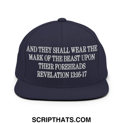 Mark of the Beast Revelation 13:16–17 Embroidered Flat Brim Bill Snapback Hat Navy