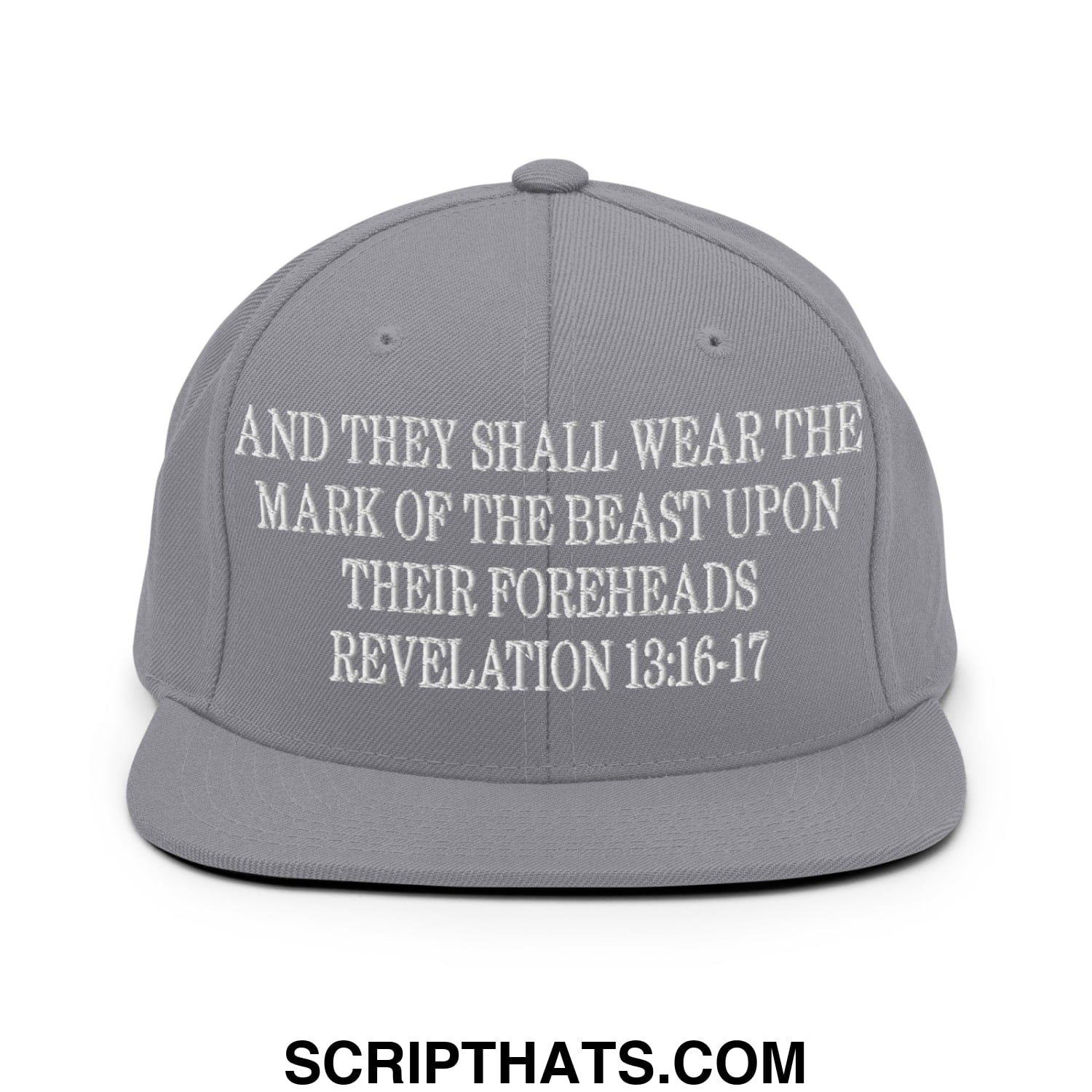 Mark of the Beast Revelation 13:16–17 Embroidered Flat Brim Bill Snapback Hat Silver