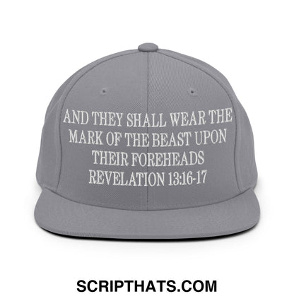 Mark of the Beast Revelation 13:16–17 Embroidered Flat Brim Bill Snapback Hat Silver